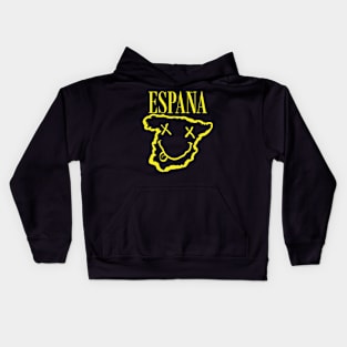 Vibrant Espana Spain x Eyes Happy Face: Unleash Your 90s Grunge Spirit! Smiling Squiggly Mouth Dazed Smiley Face Kids Hoodie